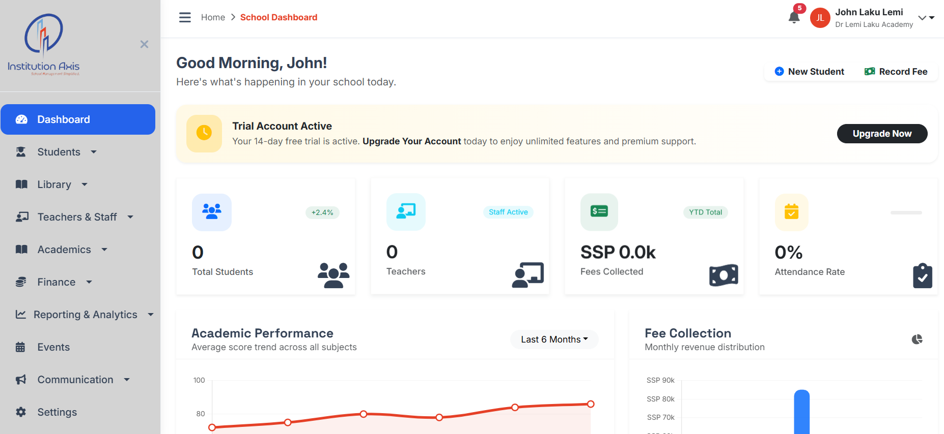 School admin dashboard preview